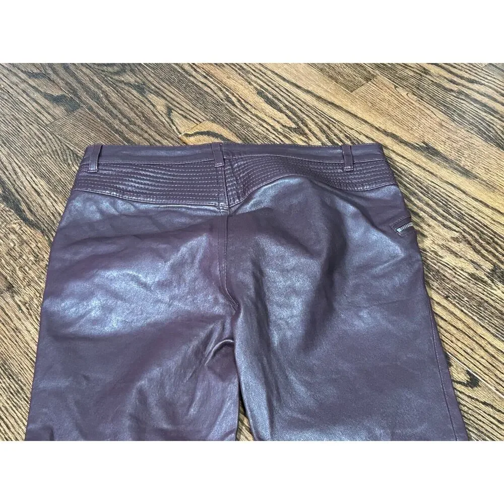 BLK DNM Women's Dark Violet Mid Rise Slim Fit Leather Skinny Ankle Pants Size 28 - Picture 4 of 10